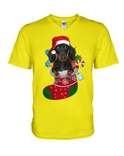 Load image into Gallery viewer, Dachshund In A Sock Christmas Cute Gift For Dachshunds Lovers Guys V-Neck