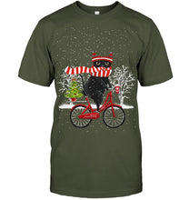Load image into Gallery viewer, Winter Cat Riding Bicycle Christmas Gift T-Shirt Guys Tee