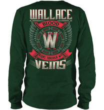 Load image into Gallery viewer, Wallace Blood Runs Through Veins Black Quote Name T-Shirt Unisex Long Sleeve