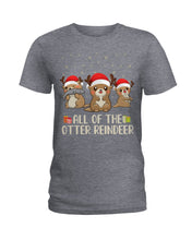 Load image into Gallery viewer, Merry Ottermas All Of The Otter Reindeer Black T-Shirt Ladies Tee