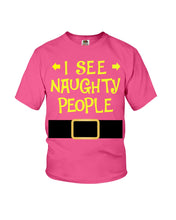Load image into Gallery viewer, Santa Claus I See Naughty People Christmas T-Shirt Youth Tee