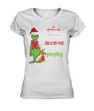 Load image into Gallery viewer, Grinch Christmas Movie It's Too Peopley Outside Black T-Shirt Ladies V-Neck