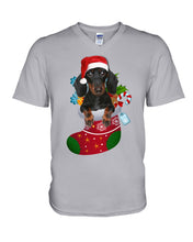 Load image into Gallery viewer, Dachshund In A Sock Christmas Cute Gift For Dachshunds Lovers Guys V-Neck