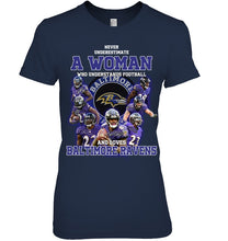 Load image into Gallery viewer, Woman Loves American Football And Baltimore Ravens Gift For Fans Ladies Tee