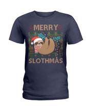 Load image into Gallery viewer, Merry Slothmas Christmas Gift For Kids Family Gift T-Shirt Ladies Tee