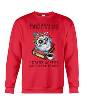 Load image into Gallery viewer, Cute Owl Read Books And Drink Coffee Funny T-Shirt Sweatshirt
