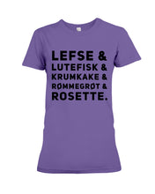 Load image into Gallery viewer, Lefse Lutefisk Krumkake Quote T-Shirt Gift Ladies Tee