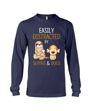 Load image into Gallery viewer, Easily Distracted By Sloths And Dogs Tshirt Sloth Unisex Long Sleeve