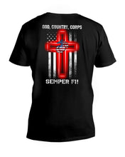 Load image into Gallery viewer, God Country Corps Semper Fi Black T-Shirt Guys V-Neck