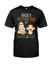 Load image into Gallery viewer, Easily Distracted By Sloths And Dogs Tshirt Sloth Ladies Tee