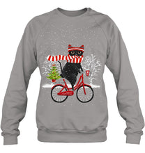 Load image into Gallery viewer, Winter Cat Riding Bicycle Christmas Gift T-Shirt Sweatshirt