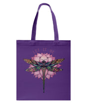 Load image into Gallery viewer, Let It Be Dragonfly Lotus Basketweave Tote Bag