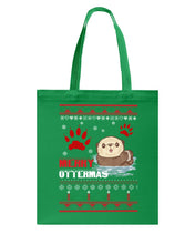Load image into Gallery viewer, Merry Ottermas All Of The Otter Reindeer Black T-Shirt Basketweave Tote Bag
