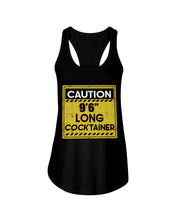 Load image into Gallery viewer, Caution 9&#39;6&#39;&#39; Long Cocktainer Black T-Shirt Ladies Flowy Tank