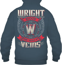 Load image into Gallery viewer, Wright Blood Runs Through Veins Black Quote Name T-Shirt Hoodie