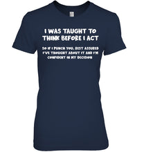 Load image into Gallery viewer, Think Before Act Black Quote Name T-Shirt Ladies Tee