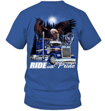 Load image into Gallery viewer, Ride With Pride Wolf Truck Black T-Shirt Guys V-Neck