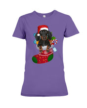 Load image into Gallery viewer, Dachshund In A Sock Christmas Cute Gift For Dachshunds Lovers Ladies Tee