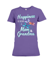 Load image into Gallery viewer, Happiness Is Being A Mom &amp; Grandma Black T-Shirt Ladies Tee