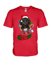 Load image into Gallery viewer, Dachshund In A Sock Christmas Cute Gift For Dachshunds Lovers Guys V-Neck