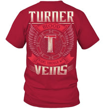 Load image into Gallery viewer, Turner Blood Runs Through Veins Black Quote Name T-Shirt Guys Tee