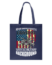 Load image into Gallery viewer, Never Underestimate A Grandpa Black T-Shirt Basketweave Tote Bag