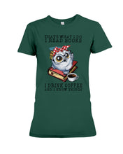 Load image into Gallery viewer, Cute Owl Read Books And Drink Coffee Funny T-Shirt Ladies Tee