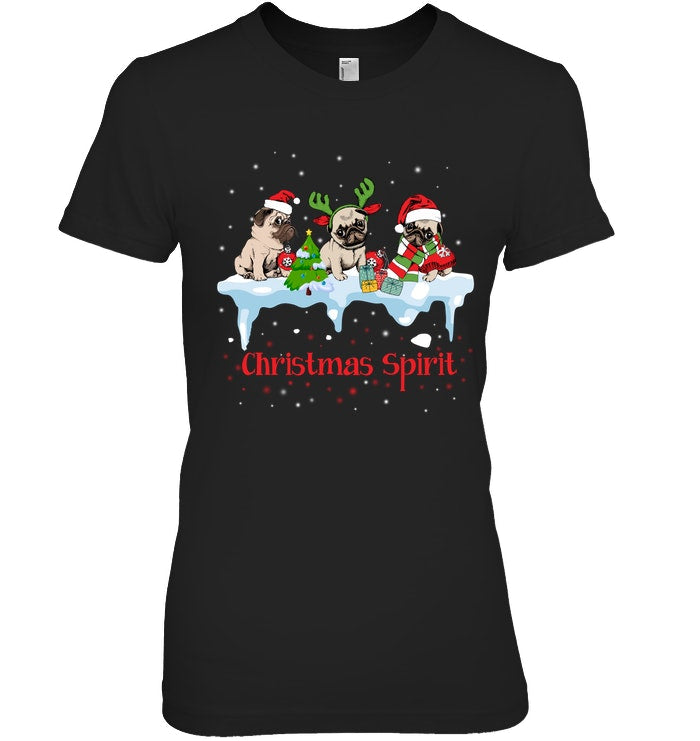 Pug Christmas Gift Black T-Shirt Ladies Tee