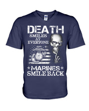 Load image into Gallery viewer, Death Smiles At Every Marines Smile Back Guys V-Neck