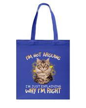 Load image into Gallery viewer, Cat Lovers T-Shirt Not Arguing Just Explaining Basketweave Tote Bag