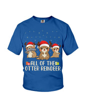 Load image into Gallery viewer, Merry Ottermas All Of The Otter Reindeer Black T-Shirt Youth Tee