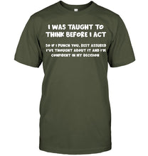 Load image into Gallery viewer, Think Before Act Black Quote Name T-Shirt Guys Tee