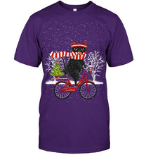 Load image into Gallery viewer, Winter Cat Riding Bicycle Christmas Gift T-Shirt Guys Tee
