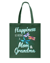 Load image into Gallery viewer, Happiness Is Being A Mom &amp; Grandma Black T-Shirt Basketweave Tote Bag