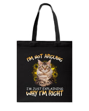 Load image into Gallery viewer, Cat Lovers T-Shirt Not Arguing Just Explaining Basketweave Tote Bag