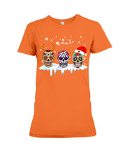 Load image into Gallery viewer, Merry Christmas Three Skulls Christmas T-Shirt Gift Ladies Tee