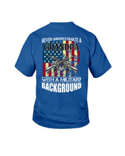 Load image into Gallery viewer, Never Underestimate A Grandpa Black T-Shirt Youth Tee