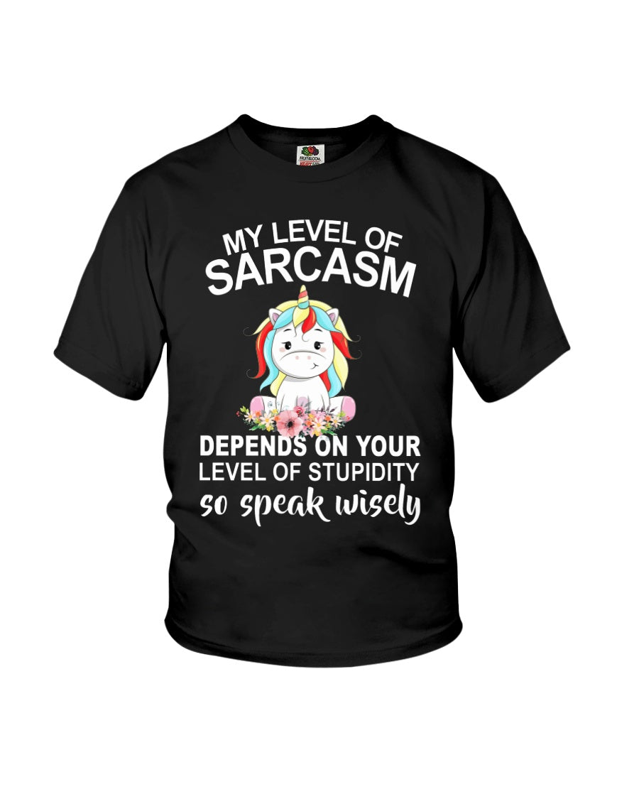 Unicorn Sarcasm Speak Wisely Funny Quote Youth Tee