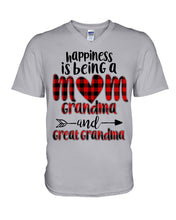 Load image into Gallery viewer, Happiness Is Being A Mom Grandma And Great Grandma Guys V-Neck