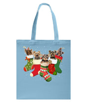 Load image into Gallery viewer, Yorkies In The Socks For Yorkie Lovers Christmas Gift Basketweave Tote Bag