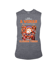 Load image into Gallery viewer, A Woman Loves Clemson Tigers Gift For Fans T-Shirt Unisex Long Sleeve