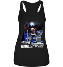Load image into Gallery viewer, Ride With Pride Wolf Truck Black T-Shirt Ladies Flowy Tank