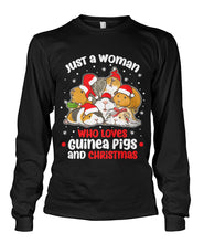 Load image into Gallery viewer, Just A Woman Who Loves Guinea Pigs And Christmas Tshirt Unisex Long Sleeve