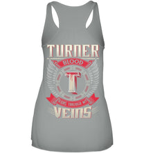 Load image into Gallery viewer, Turner Blood Runs Through Veins Black Quote Name T-Shirt Ladies Flowy Tank