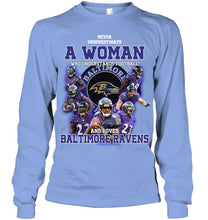 Load image into Gallery viewer, Woman Loves American Football And Baltimore Ravens Gift For Fans Unisex Long Sleeve