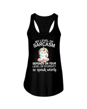 Load image into Gallery viewer, Unicorn Sarcasm Speak Wisely Funny Quote Ladies Flowy Tank