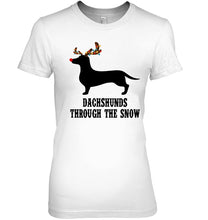 Load image into Gallery viewer, Dachshund Reindeer Through The Snow Christmas Gift Shirt Ladies Tee