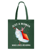 Load image into Gallery viewer, Just A Woman Loves Dancing And Reading Books Basketweave Tote Bag