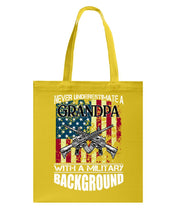 Load image into Gallery viewer, Never Underestimate A Grandpa Black T-Shirt Basketweave Tote Bag