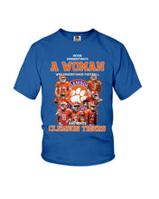 Load image into Gallery viewer, A Woman Loves Clemson Tigers Gift For Fans T-Shirt Youth Tee